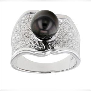 Cultured Tahitian Pearl, Rhodium/Sterling Silver Ring